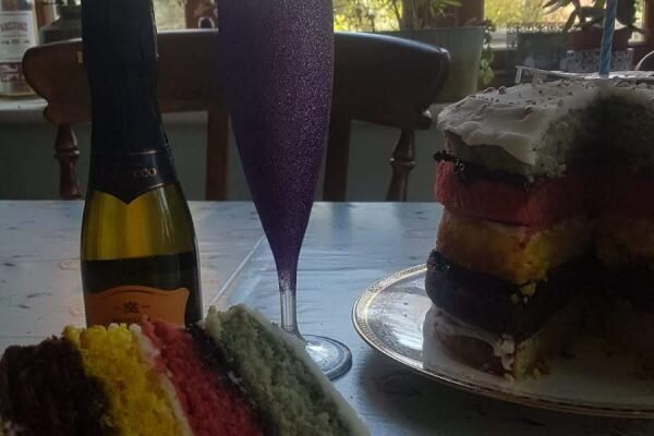 Rainbow Processco birthday cake - Mrs Taylor Jones